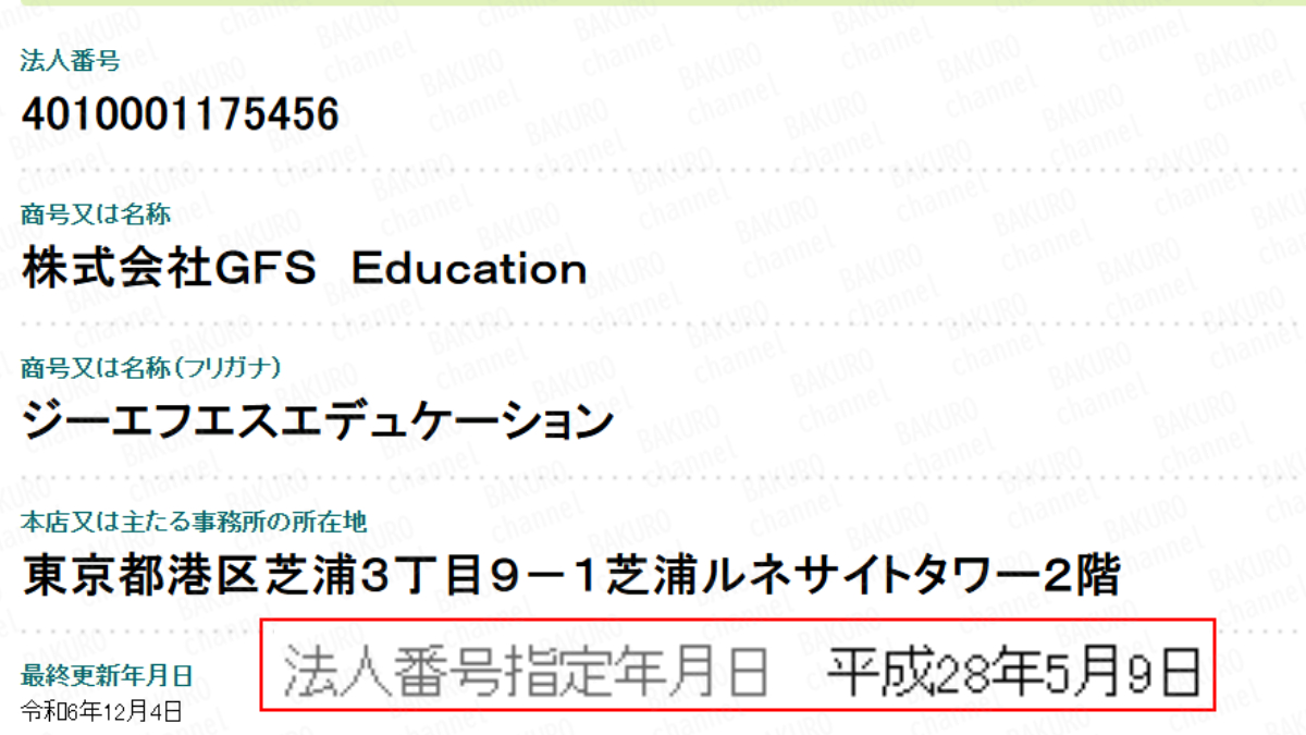 GFS・投資の達人講座を運営する旧（株）Free Life Consulting、現（株）GFS Educationの法人登記情報