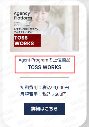 株式会社NRMが提供するAGENCY ECの1つ、TOSS WORKS の料金表