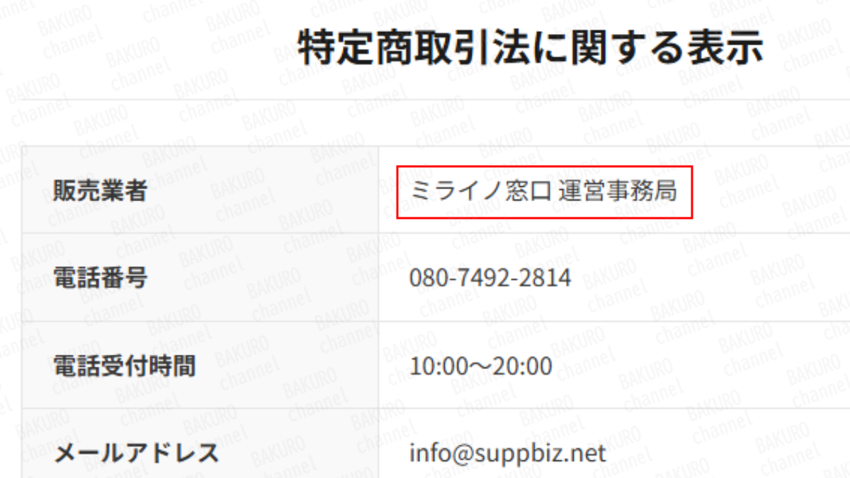 ミライノ窓口運営事務局の特定商