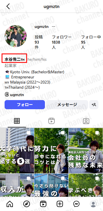 水谷侑二のInstagramアカウント