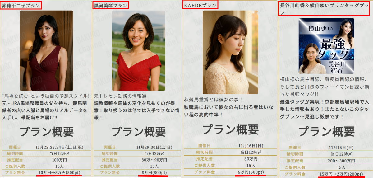 株式会社GOALD（幸島まいこ）が運営する競馬予想サイトハーレム競馬のプラン