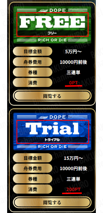 DOPE BOAT CLUB（ドープボートクラブ）運営事務局が提供する競艇予想サイトDOPE BOAT CLUB（ドープボートクラブ）の有料プラン