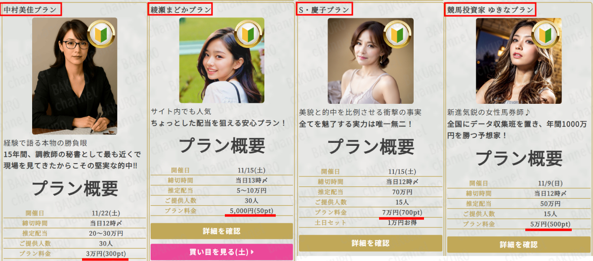 株式会社GOALD（幸島まいこ）が運営する競馬予想サイトハーレム競馬のプラン