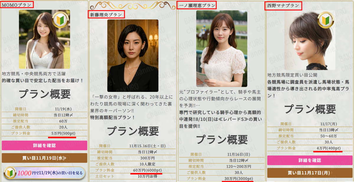 株式会社GOALD（幸島まいこ）が運営する競馬予想サイトハーレム競馬のプラン