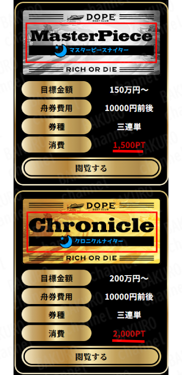 DOPE BOAT CLUB（ドープボートクラブ）運営事務局が提供する競艇予想サイトDOPE BOAT CLUB（ドープボートクラブ）の有料プラン