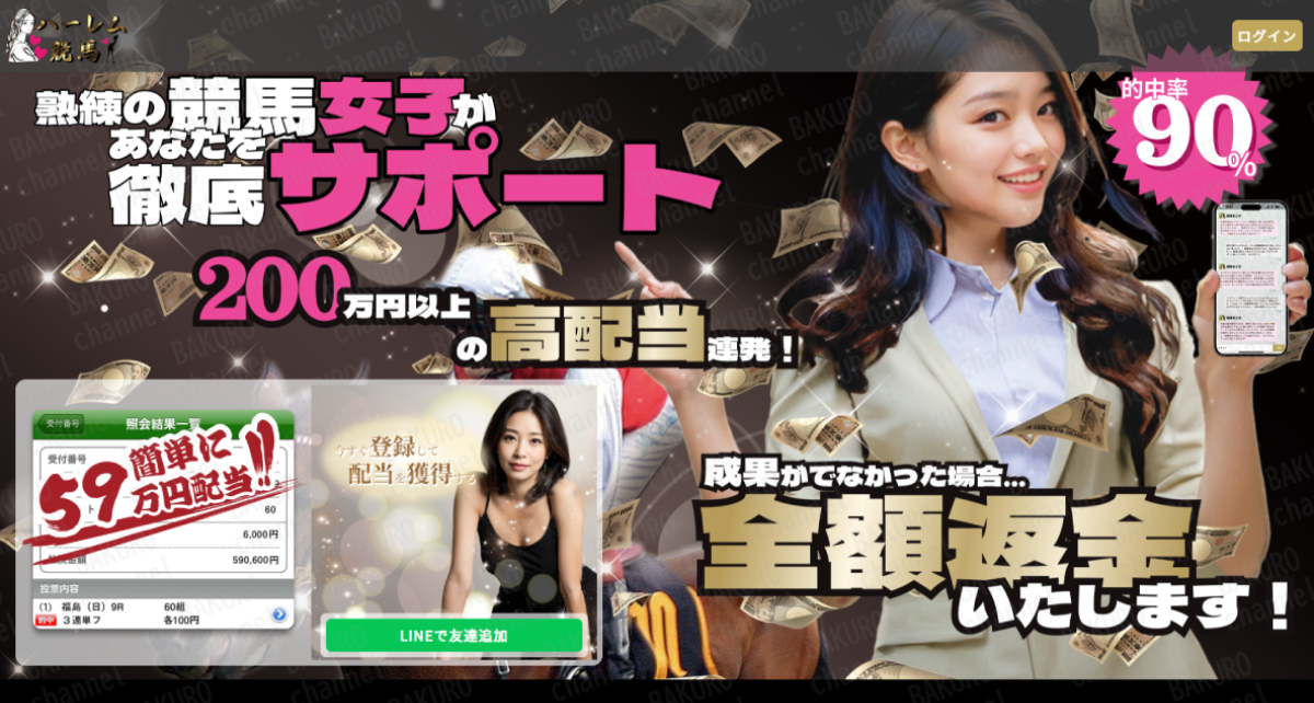 株式会社GOALD（幸島まいこ）が運営する競馬予想サイトハーレム競馬の広告