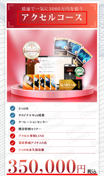 株式会社クマガイネクストが提供する熊谷亮の株投資法The・Rの有料コースの内、アクセルコース