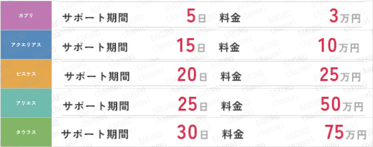 合同会社プロシード（船橋竜瑛）の物販副業CROSSのサポートプラン料金表