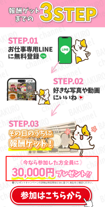 株式会社であるが提供する副業、写真や動画にいいねして1日1万円～の広告