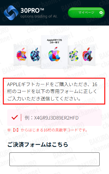 ERED Co., Ltd.が提供する30Ptoプレミアム入会金の支払い方法はAppleギフトカード