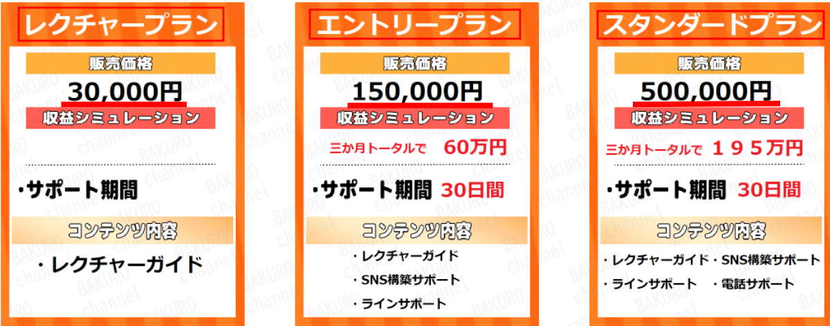オーバーチューンの副業スマホをポチッ！のサポートプラン料金表