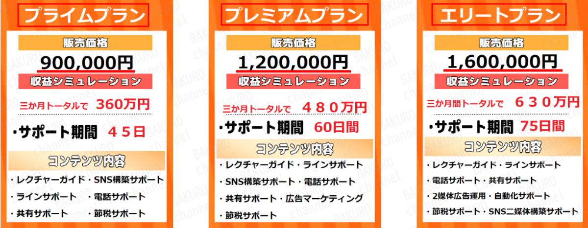 オーバーチューンの副業スマホをポチッ！のサポートプラン料金表