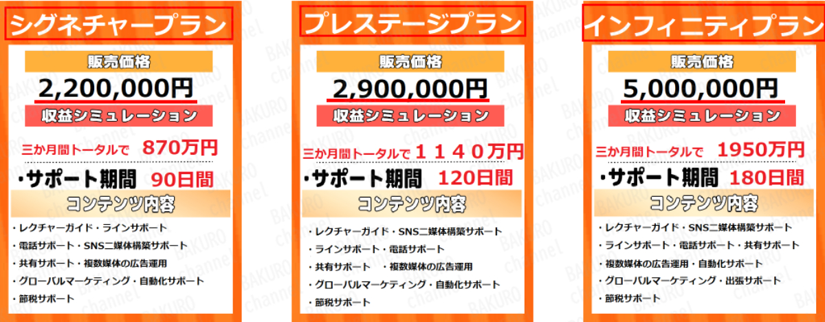 オーバーチューンの副業スマホをポチッ！のサポートプラン料金表