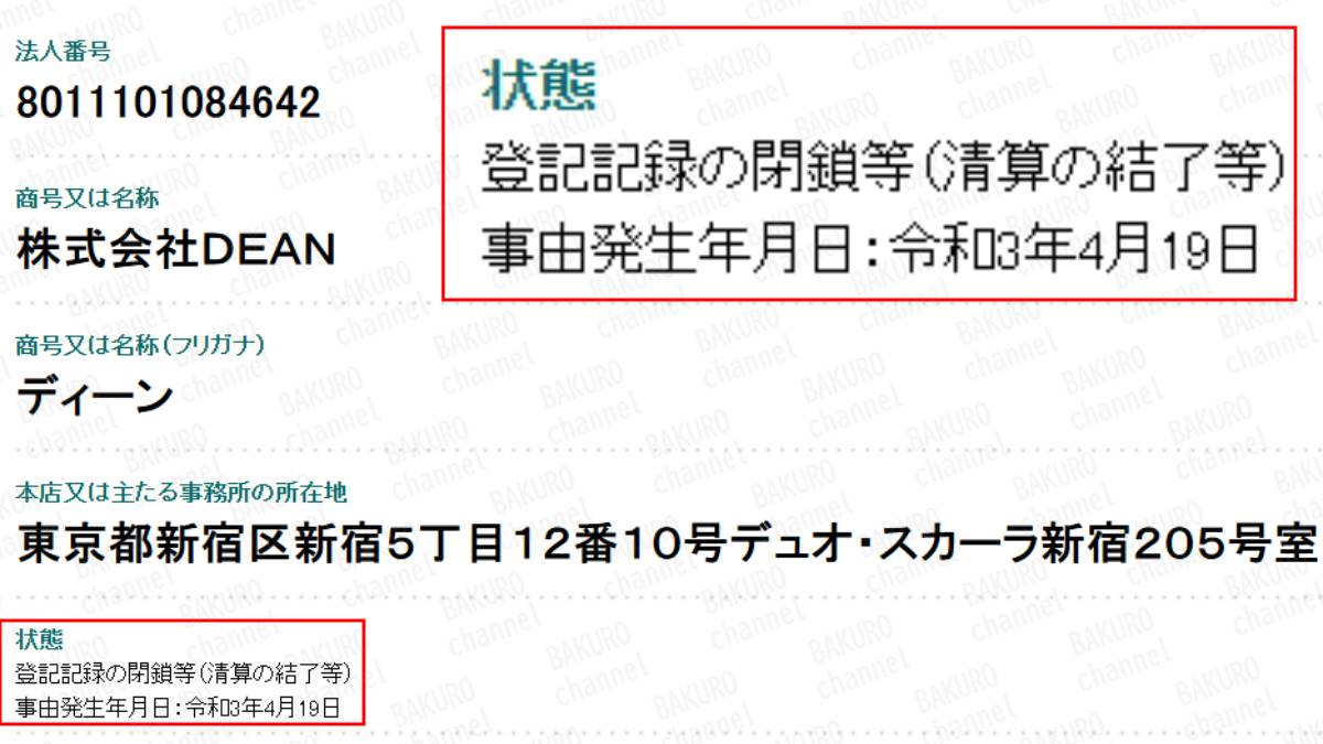 株式会社DEANディーン（鈴木優斗）の法人登記情報