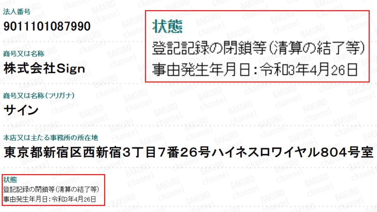 株式会社Signサイン（住吉大毅）の法人登記情報