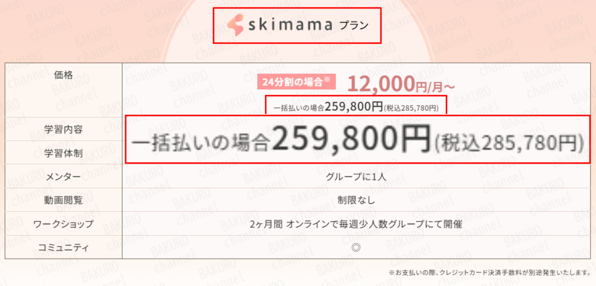 株式会社グロースバリュ（池邊友大イケベトモヒロ）が販売するママ向け在宅ワーク支援スクールskimamaの料金