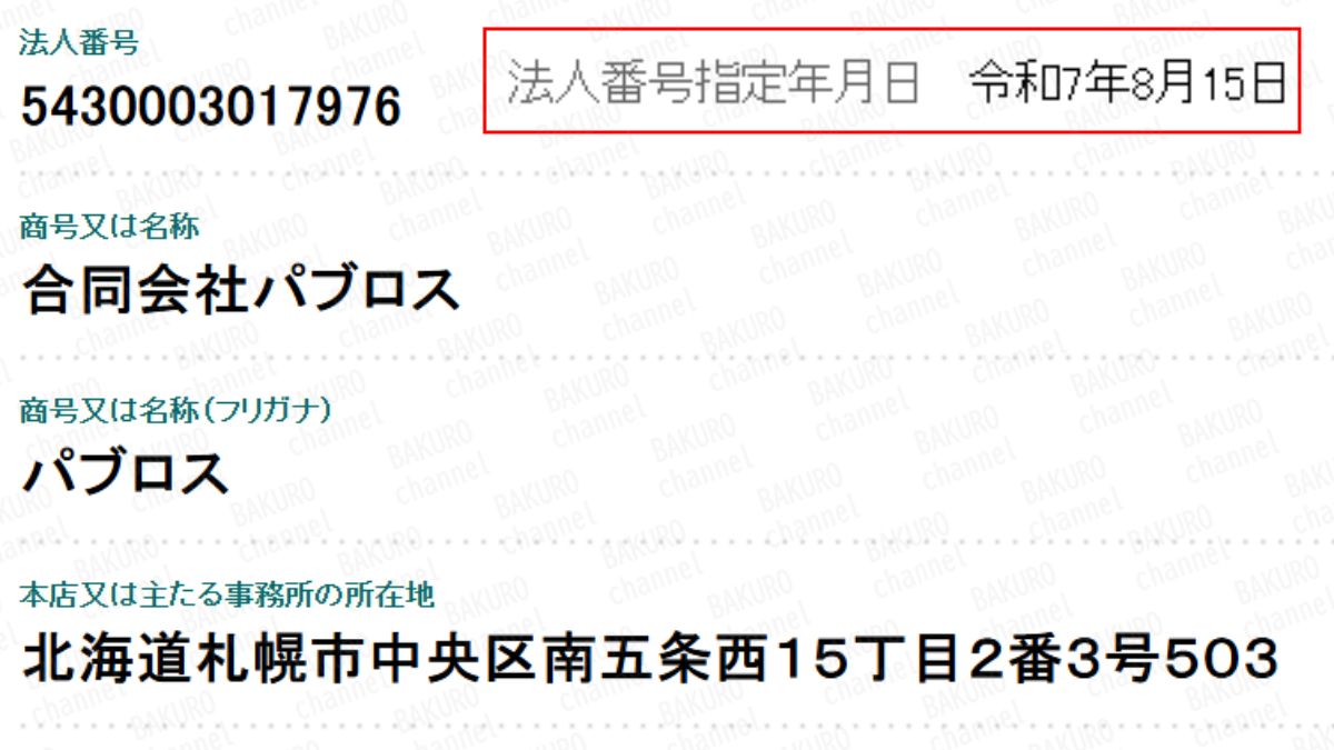 倉由美希のMIRACLEプロジェクトを販売する合同会社パブロス(太田和人)の法人登記情報
