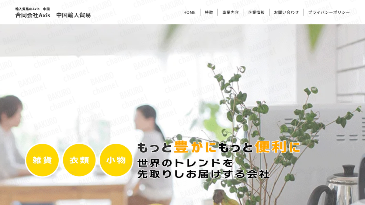 中国輸入貿易を提供している合同会社Axis(アクシス)の会社ホームページ