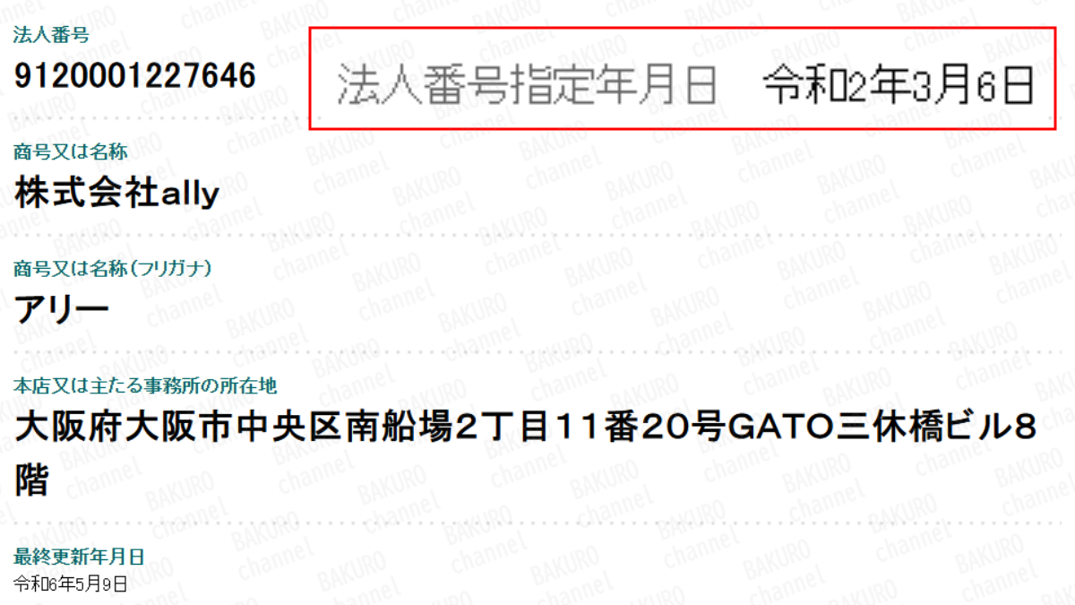 元「社畜」ママ講師さやのメルカリ幸せのレシピを提供する株式会社ally（アリー）の法人登記情報