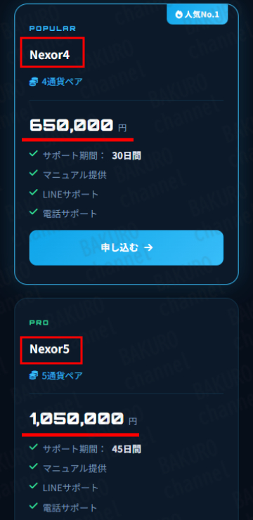 株式会社スタンド（夏目大輔）のFX自動売買システムのNexor（AIフロンティア）のサポートプラン