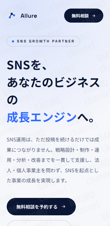 運営サポート(SNSコンサルティングサポート)、アフィリエイトサポートカリキュラムを提供する合同会社Allure(アリュー)の会社ホームページ