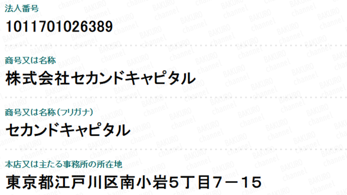 競艇予想サイト、競艇プロフェッショナルを運営する株式会社セカンドキャピタルの法人登記情報